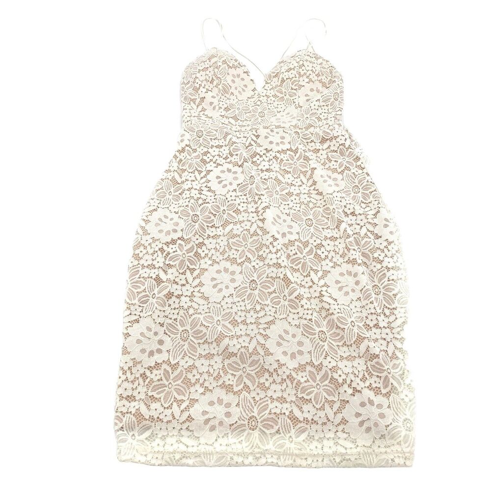 Windsor Full Lace Mini Dress Medium Womens White Beige Sexy Cocktail Strappy M
